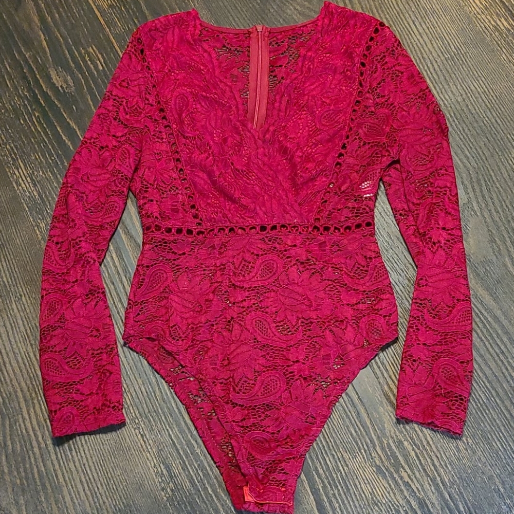 Red lace bodysuit Small